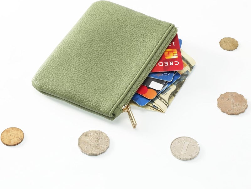 Chelmon PU Leather Coin Purse Pouch Change Holder Small With Zipper for Men Women 2 PCS Set (Black&Light Green) - Image 3